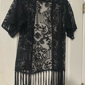 Lace cardigan with fringe